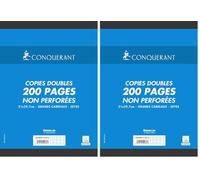 Conquérant Copies Doubles non perforées A4 70 g 200 pages grands carreaux seyès Blanc (Lot de 2)