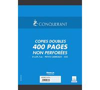 CONQUERANT Copies Doubles Non Perforées A4 Petits Carreaux 5mm 400 Pages Sous Film Blanches