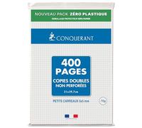 Conquerant Copies doubles A4 non perforées Petits carreaux 5 mm 400 pages sous film blanches