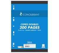 Conquérant Copies Doubles perforées A4 200 pages 70 g grands carreaux seyès