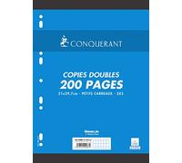 Conquérant Copies Doubles perforées A4 200 pages 70 g petits carreaux 5 x 5