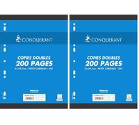 Conquérant Copies Doubles perforées A4 200 pages 70 g petits carreaux 5 x 5 (Lot de 2)