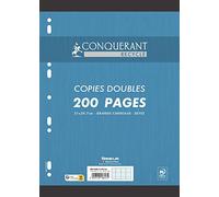 Conquérant Copies Doubles RecycléesA4 Grands Carreaux Seyèes 200 Pages Sous Film Blanches
