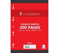 Conquérant Feuilles Simples A4 Grands Carreaux Seyès 200 Pages Sous Film Blanches