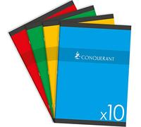 Conquérant Lot de 10 Cahiers 24x32cm Grands Carreaux Seyès 96 Pages Agrafées Couverture Carte Coloris Assortis