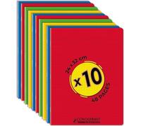 Conquérant Lot de 10 Cahiers Classique 24x32cm Grands Carreaux Seyès 48 Pages Agrafées, Couleurs Assortis