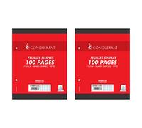 CONQUÉRANT Lot de 2 euilles Simples 17x22cm 100 Pages 90G Grands Carreaux Sous Film Blanches