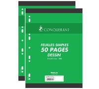Conquérant Lot De 2 Feuillets Mobiles Dessin 21 X 29,7 Cm 120g 25 Feuilles Uni Blanc