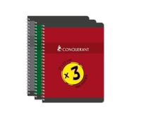 CONQUERANT Lot de 3 Cahiers 17x22 100 Pages 70g Seyès Reliure Intégrale Couverture Carte Couleurs Assorties