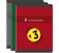 Conquérant Lot De 3 Cahiers 17x22 180 Pages 70g Seyès Reliure Intégrale Couverture Carte Couleurs Assorties