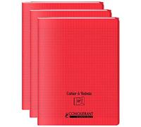 CONQUÉRANT Lot de 3 Cahiers à rabat agrafé 24x32cm 96P 90G grands carreaux polypro rouge