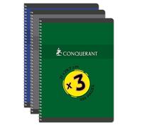 Conquérant Lot de 3 Cahiers A4 100 Pages 70g Q5x5 Reliure Intégrale Couverture Carte Couleurs Assorties