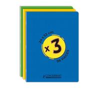 Conquérant, Lot de 3 Cahiers Classique 24x32 96 Pages Grands Carreaux Seyès Agrafées, Couverture Polypro, Jaune, Vert, Bleu