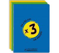 Conquérant Lot de 3 Cahiers Classique 24x32 cm Grands Carreaux Seyès 48 Pages Agrafées, Couleurs Assortis
