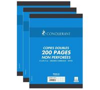 Conquérant Lot de 3 Copies doubles non perforées blanches 21x29,7cm 200pages SEYES 70g