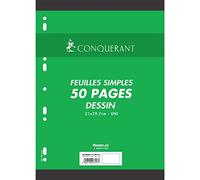 CONQUÉRANT Lot de 3 Feuillets mobiles dessin 21 x 29,7 cm 120g 25 feuilles uni blanc