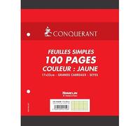 CONQUÉRANT Lot de 3 Feuillets mobiles jaune 17x 22 cm, 80g 100 pages grands carreaux
