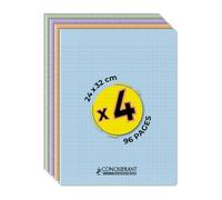 CONQUERANT Lot de 4 Cahiers Classique Pastel 24x32 96 Pages 90g Grands Carreaux Seyès Agrafées Couverture Polypro Couleurs Assorties