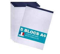 CONQUERANT lot de 5 Bloc-Notes Basic A4 Petits Carreaux 5mm 200 Pages Agrafées Tête