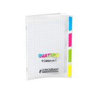 CONQUERANT Cahier Quattro Classique 17x22cm Grands Carreaux Seyès 140 Pages Agrafées Couverture Polypro Incolore