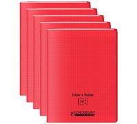 CONQUÉRANT Lot de 5 Cahiers à rabat agrafé 24x32cm 96P 90G grands carreaux polypro rouge