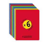 Conquérant Lot de 6 Cahiers 17x22 48 Pages 90g Grands Carreaux Seyès Agrafées Couverture Polypro, Couleurs Assorties