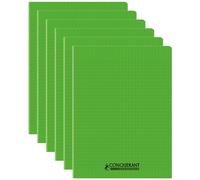 Conquérant Lot De 6 Cahiers Conquérant Polypro Agrafé 24x32 Cm 60p 90g Grands Carreaux Vert