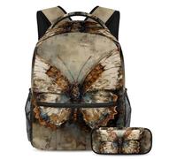 Conquérir la salle de classe avec notre ensemble de 2 cartables pour enfants, sac à dos de grande capacité et trousse à crayons pour garçons, filles, adolescents, motif papillon vintage, Multicolore