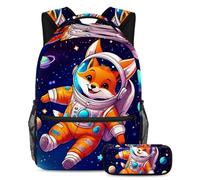 Conquérir la salle de classe avec notre ensemble de 2 cartables pour enfants, sac à dos de grande capacité et trousse à crayons pour garçons, filles, adolescents, lapin mignon dans l'espace,