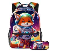 Conquérir la salle de classe avec notre ensemble de 2 cartables pour enfants, sac à dos de grande capacité et trousse à crayons pour garçons, filles, adolescents, lapin mignon dans l'espace,