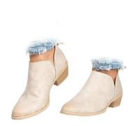 Conquerory Bottines orthopédiques avec talon rétro pour femme, bottes avec soutien de la voûte plantaire, bottines à talon bas, bout pointu et fermeture éclair à l'arrière (beige, 42)