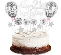 Conruich décoration de gâteau 21e anniversaire femme homme décoration de gâteau joyeux 21th birthday décoration de gâteau 21e anniversaire hommes cake toppers anniversaire ballon confettis pour gâteau