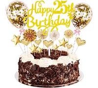 Conruich Décoration de Gâteau 25 ans Femme Homme, Deco de Gâteau Toppers Happy 25th Birthday Or, Cake Topper 25e Anniversaire Garçon, Gâteau Avec Ballons Confettis pour Fête 25 ans Anniversaire