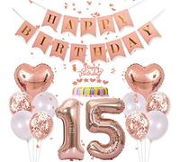 Conruich Kit de Décoration Anniversaire 15 Ans Fille - Ballons, Gâteau Or Rose, Décoration de Fête