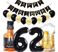 Conruich Kit de Décoration Anniversaire 62 Ans - Ballons Hélium, Feuille de Bière et Whisky pour Fête Homme et Femme