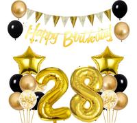 Conruich Kit de décoration d'anniversaire 28 ans, ballons décoratifs pour homme et femme, guirlande dorée « Happy 28th Birthday » pour hommes et femmes, ballons en aluminium 28 ans