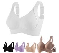 Consciouts Bra, Women's Ribbed Push Up Adjustable Wireless Bra, Seamless Breathable Support for All Day Comfort (White,Grand)