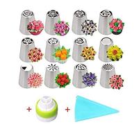 Conseils de tuyauterie russes ensemble de 14 pièces de décoration pour gâteau 12 pièces Coupleurs et sacs Fournitures de pâtisserie professionnelles Outils de glaçage pour biscuits à cupcakes (14pcs)