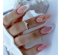 Conseils Français Pointe Faite à la Main Art Floral Accent Perle Détail Résine Acrylique Ensemble 24 Pièces Multi Taille Facile à Porter Date Nuit Manucure