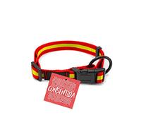 Consentida Collier de sécurité pour Chien Moyen T2 - Taille M 28-45 x 1,5 cm - Drapeau de l'Espagne - Rouge et Jaune - Tissu Lisse et résistant - avec Anneau supplémentaire