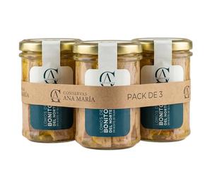 Conservas Ana María - Lot de 3 X Filets de Bonite du Nord (Thon Blanc) à l'Huile d'Olive - Série Or - Bocal de 190g - Produit Artisanal de Santoña (Espagne)