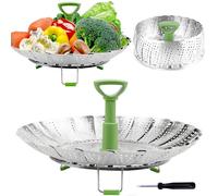 Consevisen Panier vapeur à légumes pour cuisiner des aliments - Panier vapeur en acier inoxydable pour casserole - Insert vapeur extensible pliable avec poignée extensible - Convient pour casseroles