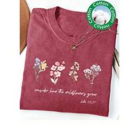 Considérez comment les fleurs sauvages poussent, Luc 12:27 Imprimer T-shirt à manches courtes pour femmes L,M,S,XLLettres,PlantesÉtoffe