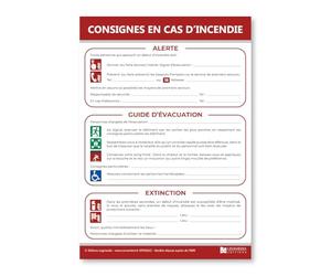 Consigne générale sécurité incendie - Plastifié et effaçable - Kit de fixation inclus (pastilles adhésives) - Fabriqué en France