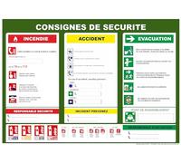 Consignes de sécurité - format paysage, vert - Pour boutiques et entreprises. Affichage format A4 plastifié, Matt