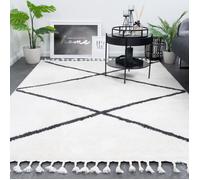 CONSILIO CONCEPT 200 x 290 Tapis Salon ivoire crème blanc Berbère à poils courts Franges Boho Skandi Designer Marocain 501