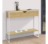 IDMarket Console Detroit – 1 tiroir, 1 étagère, design industriel bois et métal blanc