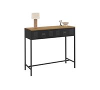 IDMarket - Console 1 tiroir Ester métal Noir Plateau Bois Design Industriel