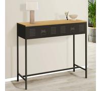 IDMarket – Console 1 tiroir Ester – métal noir, plateau bois design industriel