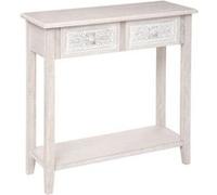 Atmosphera – Console Hina – Bois blanchi, 2 tiroirs sculptés, 1 étagère – L 80 x P 30 x H 80 cm